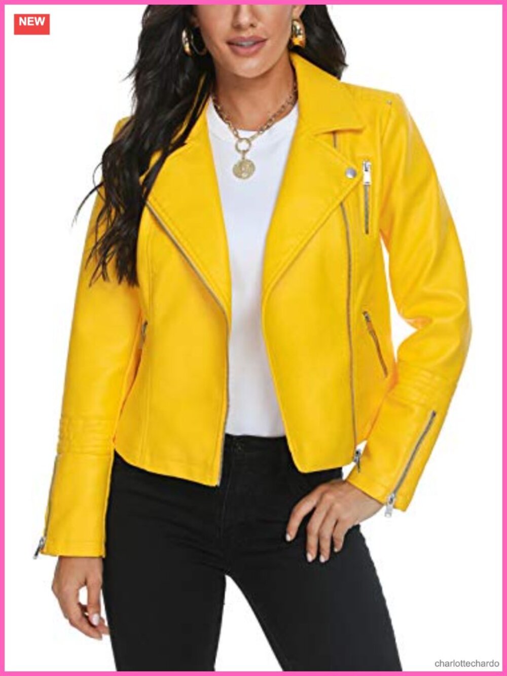Faux Leather Moto Jacket Tailored Fit Long Sleeve Wing Collar Aviator Style